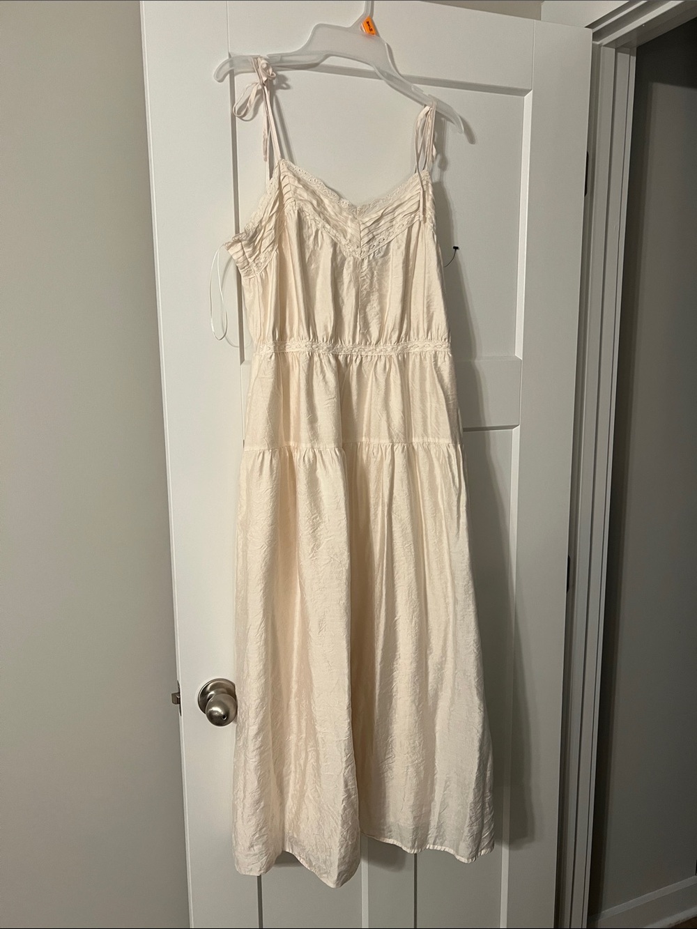 Women's Cream Midi Tie-Strap Sundress
